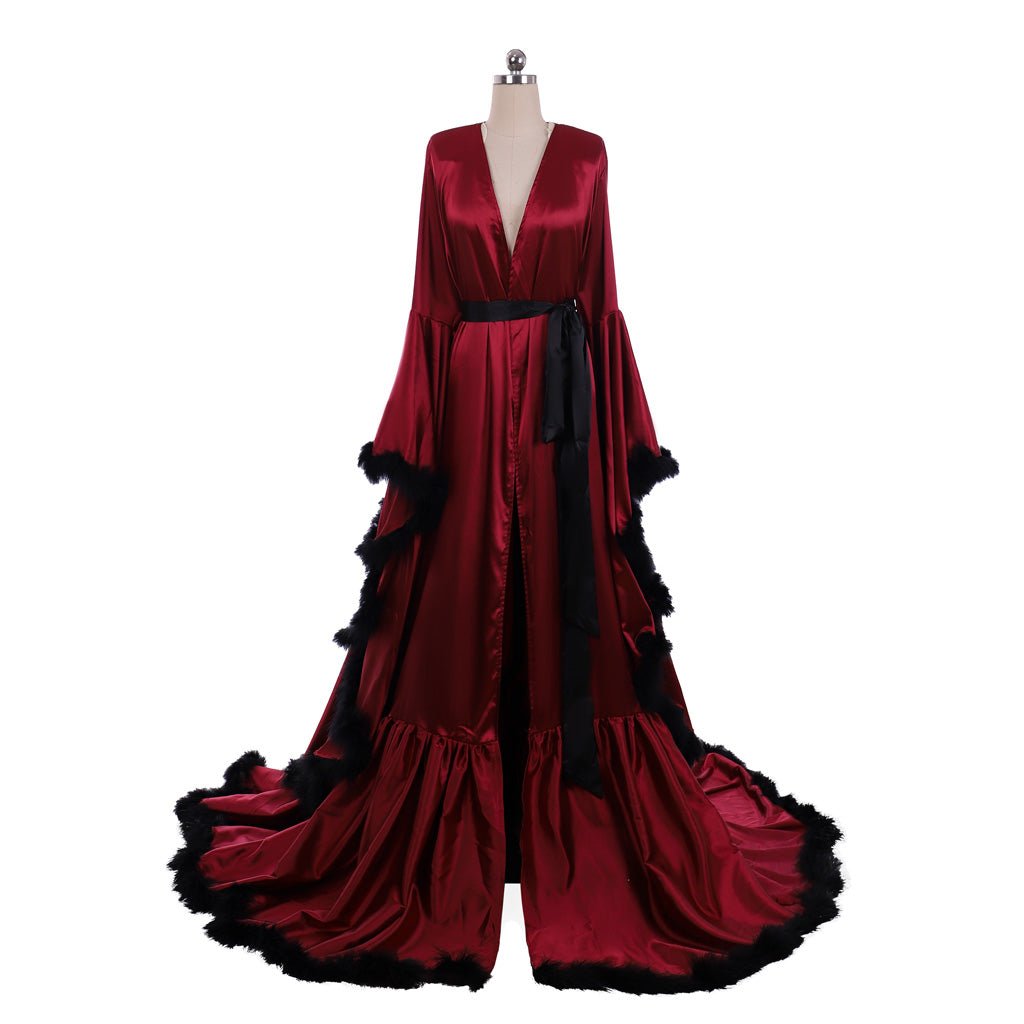 Pyjama Rétro Rouge Boudoir Nuptial pour Femmes - Robe de Soirée Élégante
