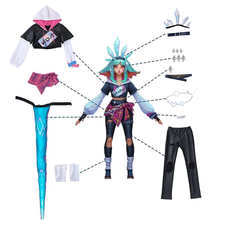 Costume Cosplay Game LOL KDA Neeko pour Femmes - Ensemble Complet avec Queue pour Halloween et Fêtes