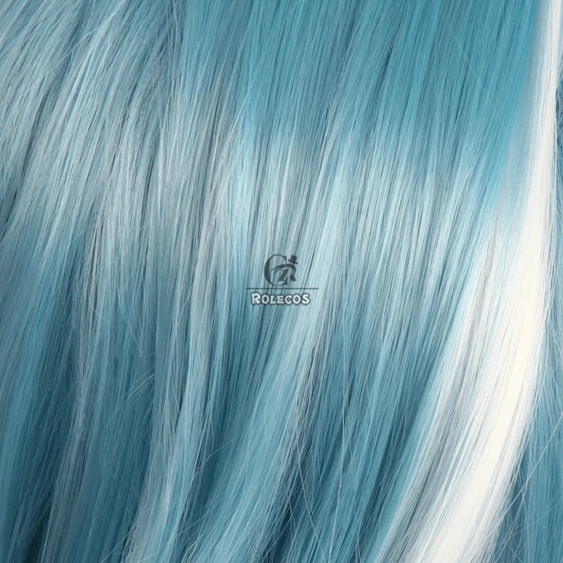 Perruque Cosplay Jeu Genshin Impact Eula 50cm Bleu Accessoire Tête Eula Résistante à la Chaleur Cheveux Synthétiques