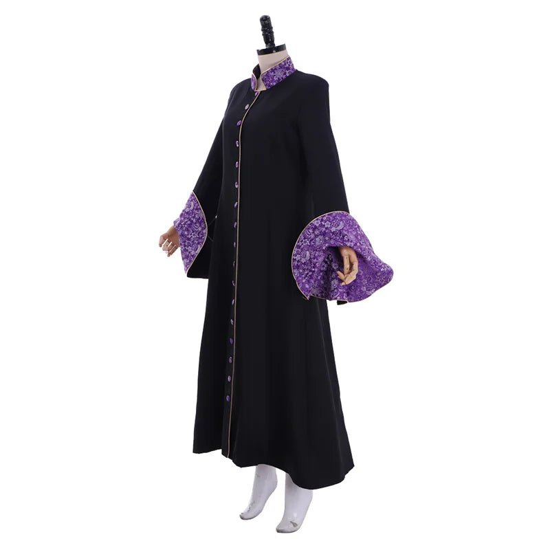 Robe de Prêtresse Médiévale Costume Femme - Manches Trompette Noire Cassock Clergé avec Cape | Série Cosplay L'AniMirage