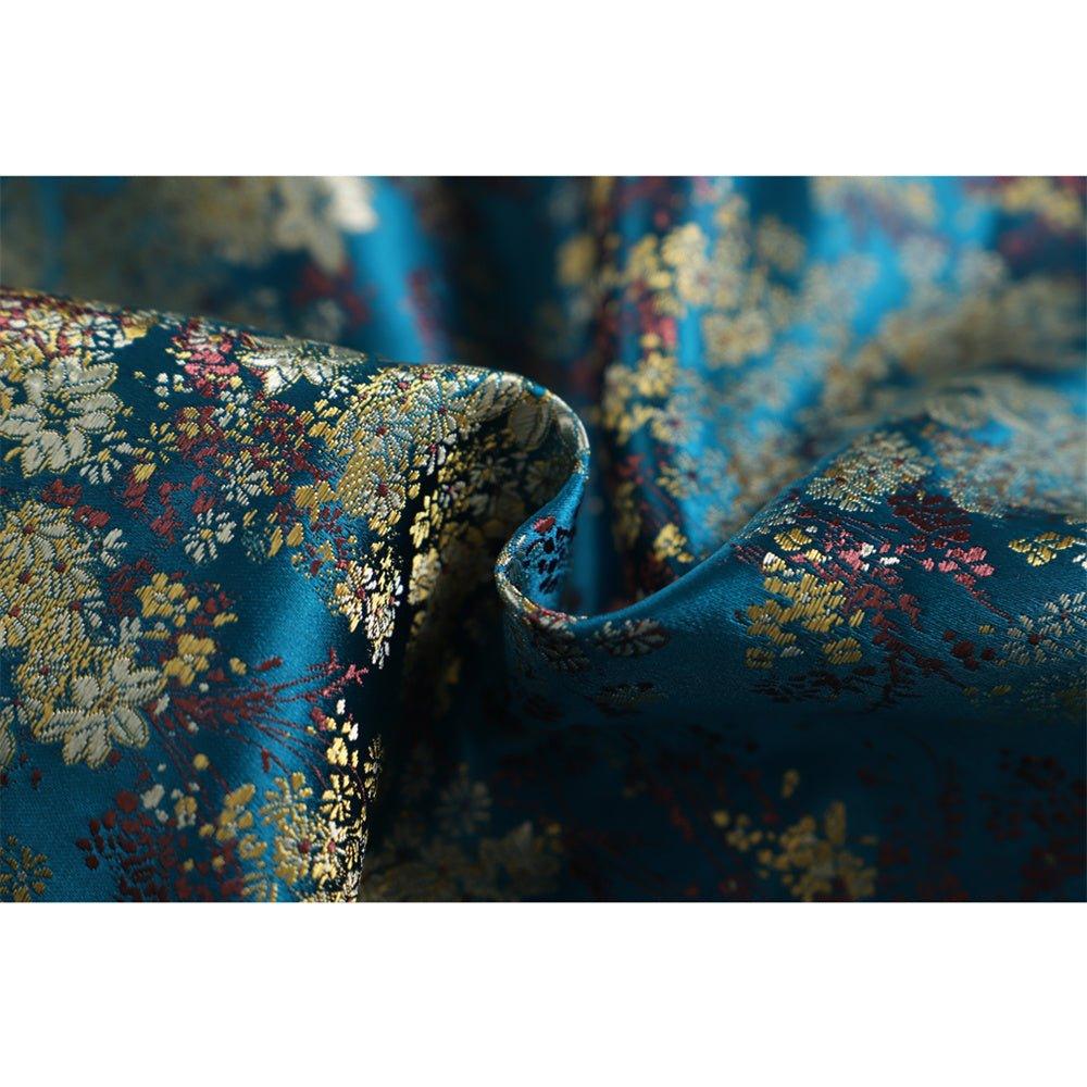 Robe Rococo Bleue du 18ème Siècle - Brocart Bleu Foncé avec Broderie et Dentelle