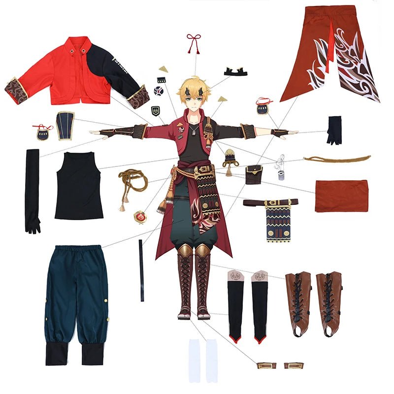 Costume Cosplay Thoma de Genshin Impact pour Homme - Ensemble Complet avec Coiffure pour Halloween