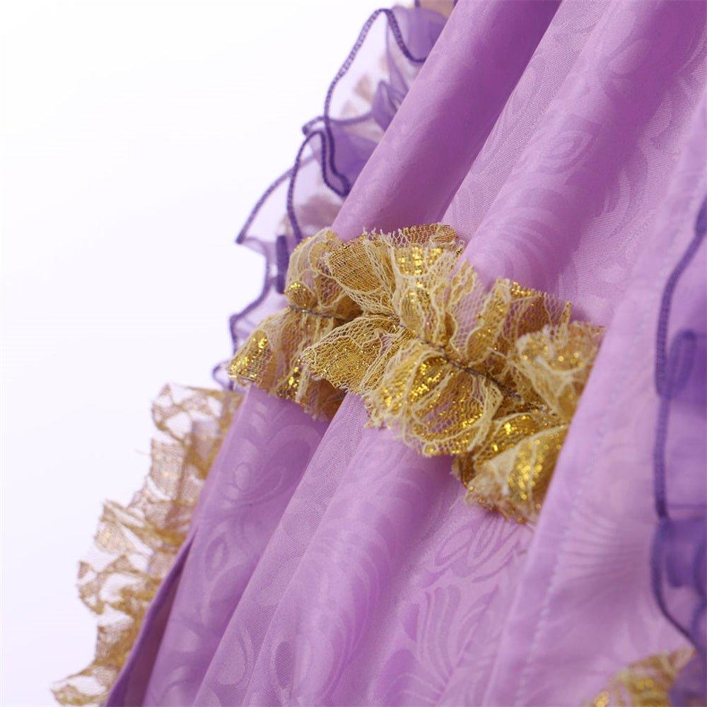 Robe Rococo Violette avec Impression Numérique - L'AniMirage Costume en Taffetas Élégant