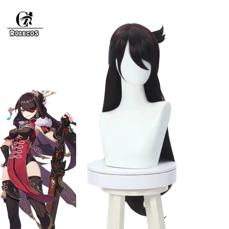 Perruque Cosplay Beidou Genshin Impact 80cm Brun Femme - Cheveux Synthétiques Résistants à la Chaleur