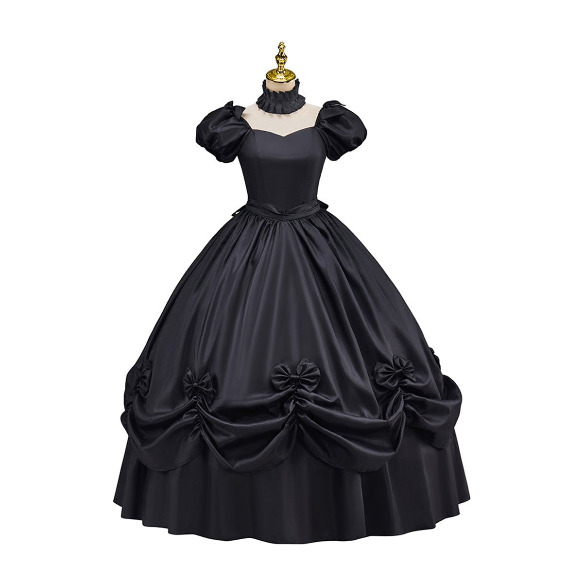 Robe Noire Victoria avec Ourlet en Nœud - Costume Cosplay Élégant