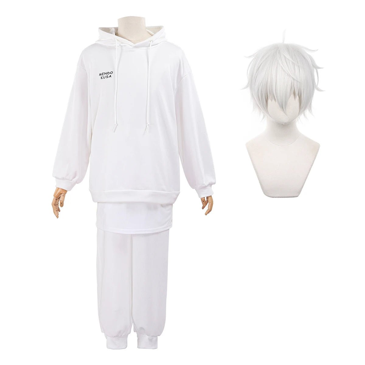 Costume Cosplay Anime Blue Lock Nagi - Perruque, Sweat, Pantalon Blanc avec Détails Rose