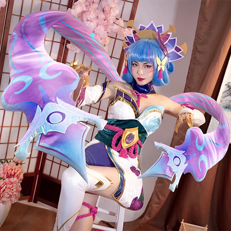 Costume Cosplay Evelynn Spirit Blossom LOL - Robe Kimono Femme Ensemble Complet avec Coiffe