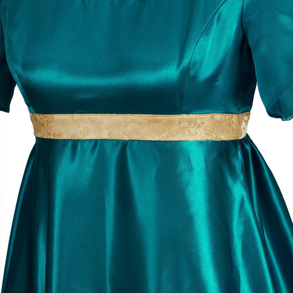 Robe Empire Médiévale Traditionnelle - Costume Bridgerton en Tissu Soyeux Vert Émeraude