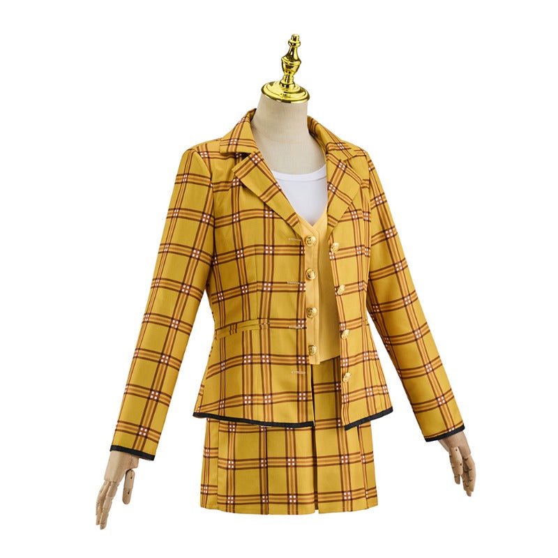 Costume Cher de Clueless pour Femmes - Ensemble Veste et Jupe à Carreaux Jaunes Style Écolière des Années 90
