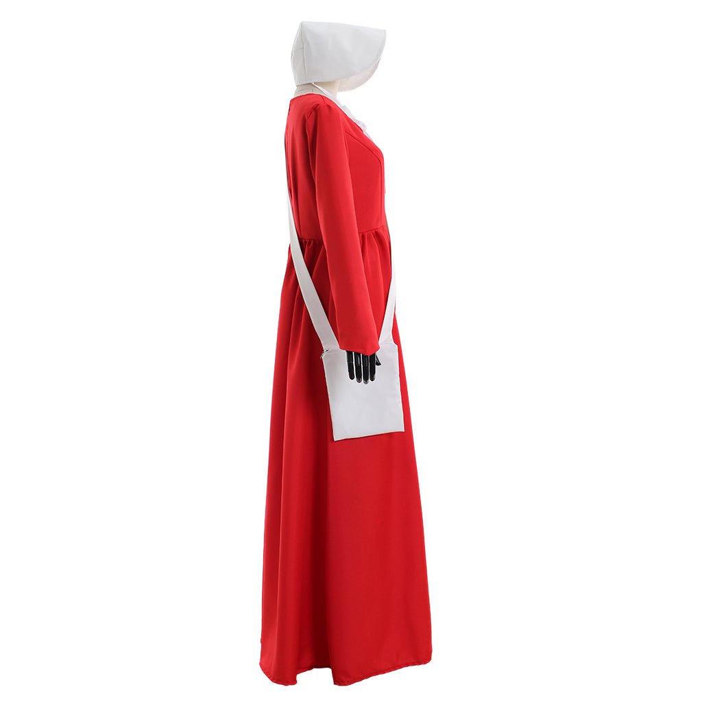 Costume Cosplay La Servante Écarlate – Cape et Robe Rouge d'Offred avec Bonnet Blanc et Sac pour Femmes
