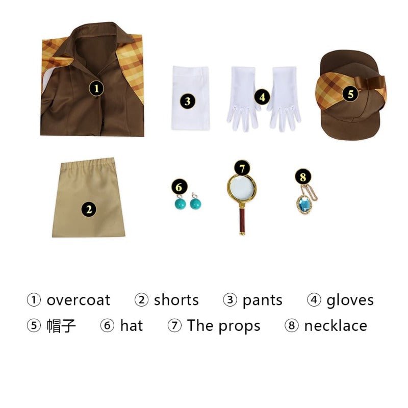 Costume Cosplay Princesse Peach Détective - Manteau, Short, Chapeau et Gants