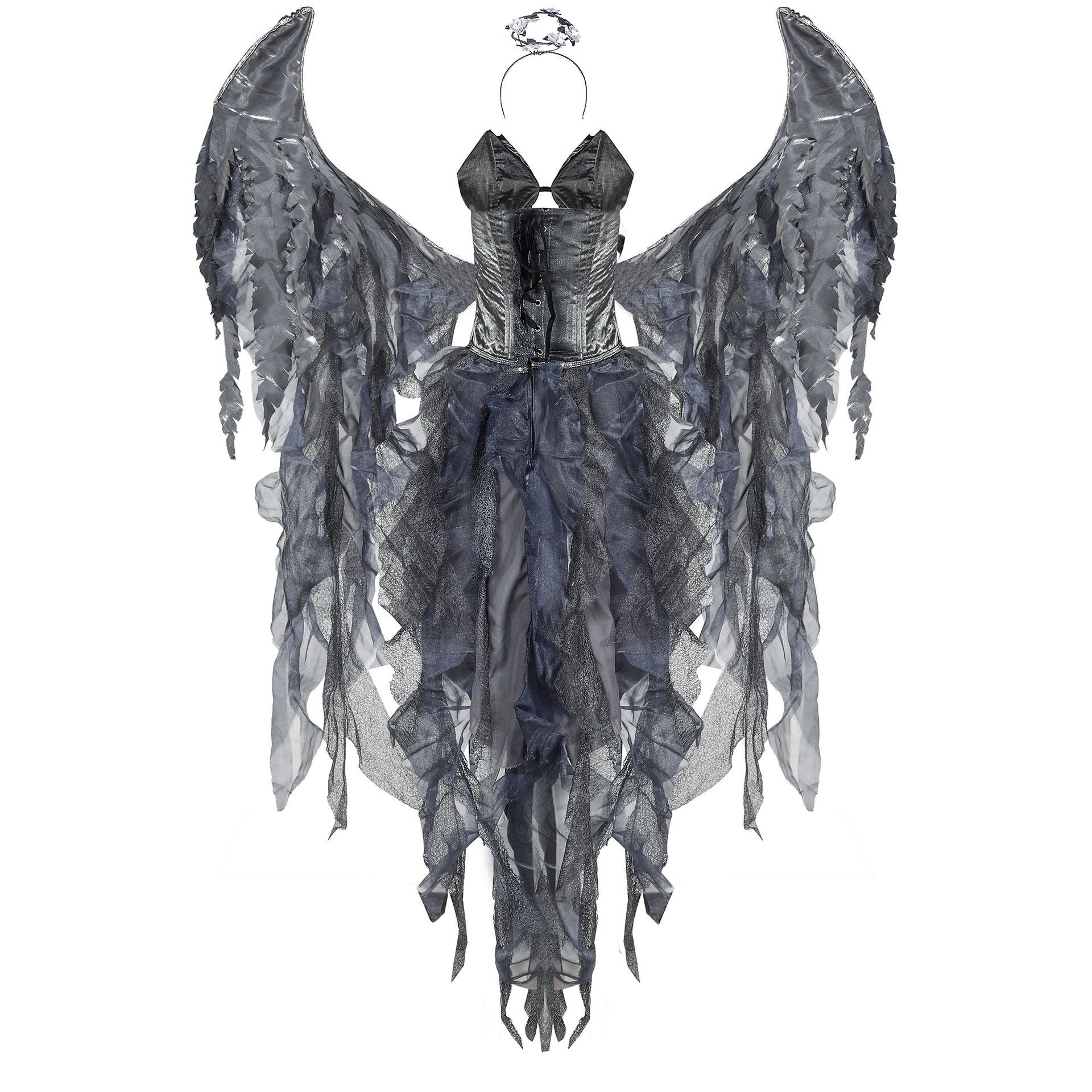 Costume d'Ange Noir Halloween | Cosplay Gothique pour Festival des Fantômes