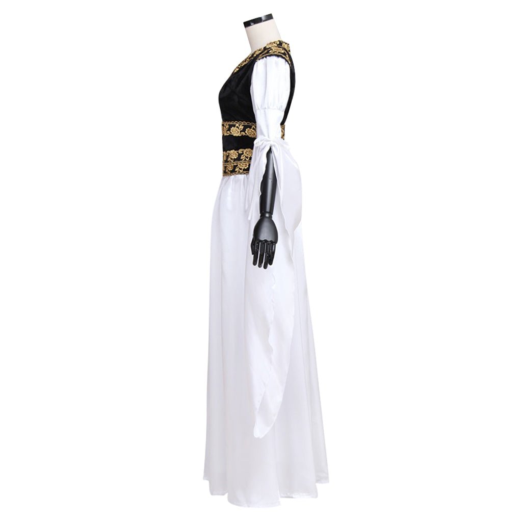 Robe médiévale blanche avec gilet noir costume cosplay personnalisé pour adultes Halloween Carnaval