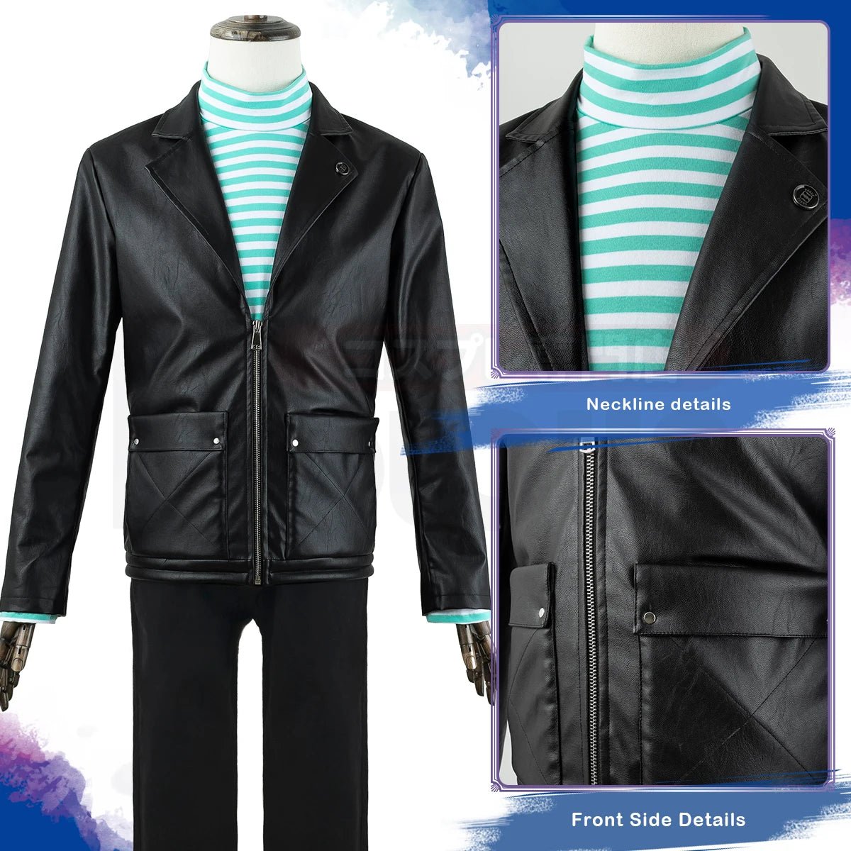 Costume Cosplay Rin Itoshi Blue Lock - Perruque, Veste en Cuir Synthétique, T-Shirt en Coton
