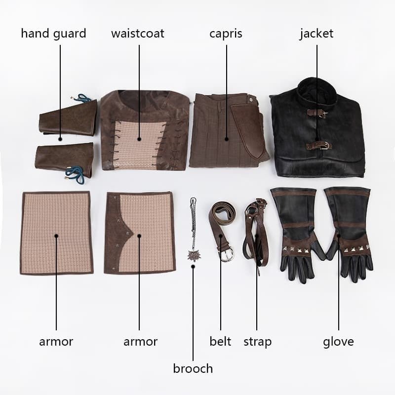 Costume Cosplay Geralt de Rivia Witcher 3 Veste en Cuir Tenue de Héros Chasse Sauvage pour Halloween