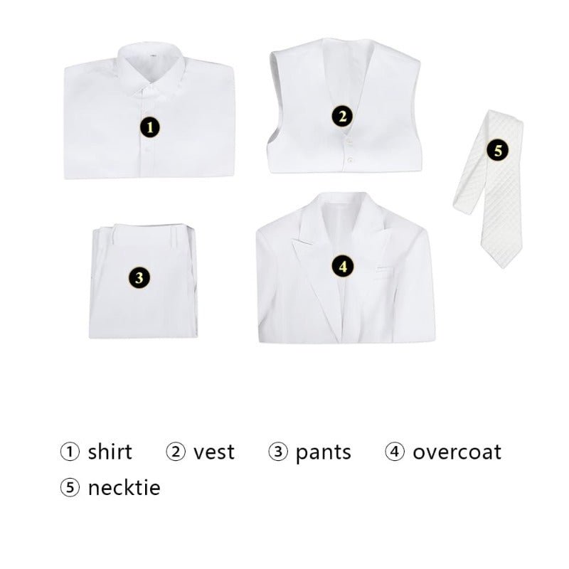 Costume Cosplay Joker 2 Arthur Fleck Blanc Complet - Costume, Chemise, Gilet, Pantalon, Cravate