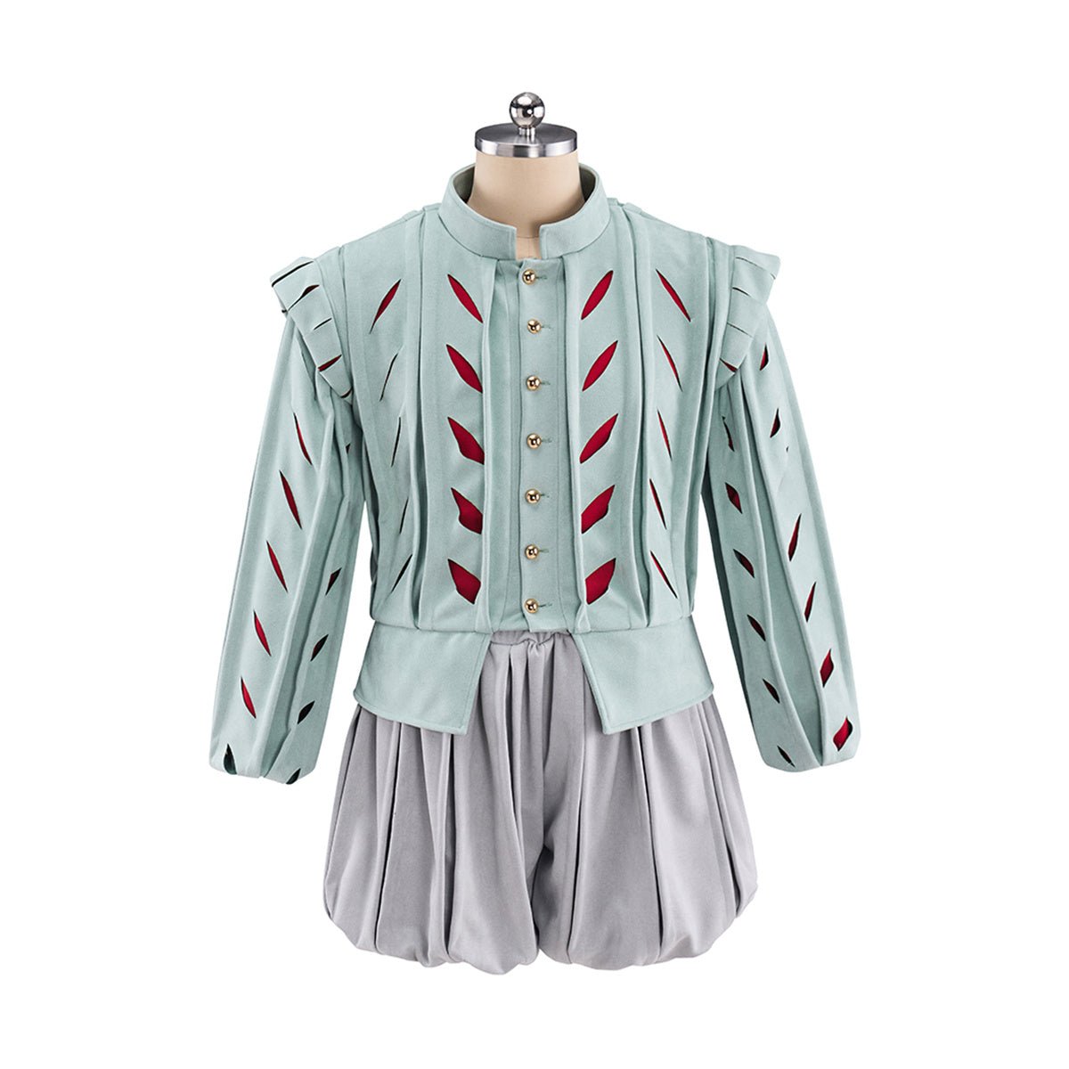 Costume Cosplay Homme Tudor Vert Rouge Haut Pantalon Gris - Époque Tudor Costume Historique Fantasy