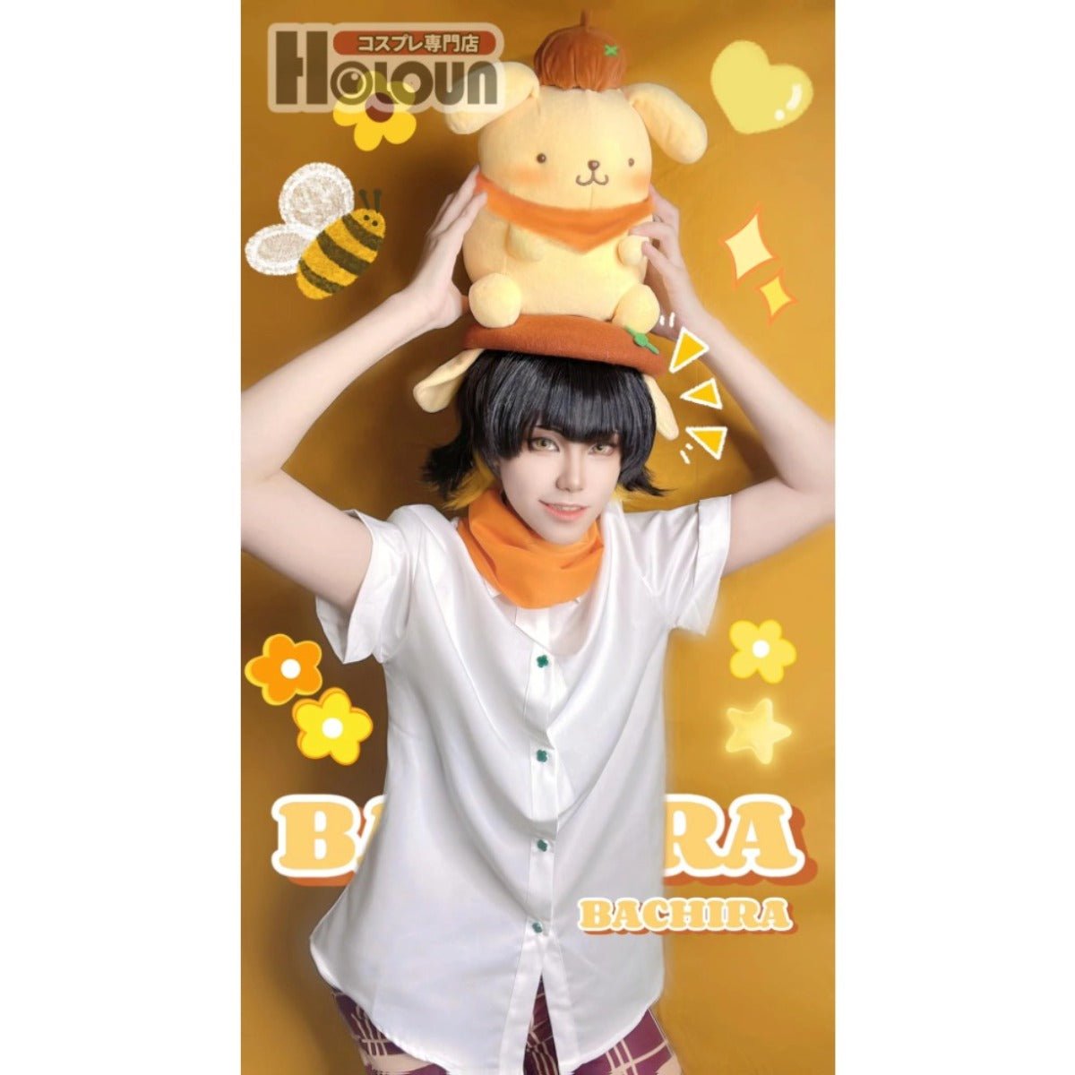 Costume Cosplay Bachira Blue Lock Anime avec Perruque, Chemise, Pantalon, Foulard, Chapeau et Rose