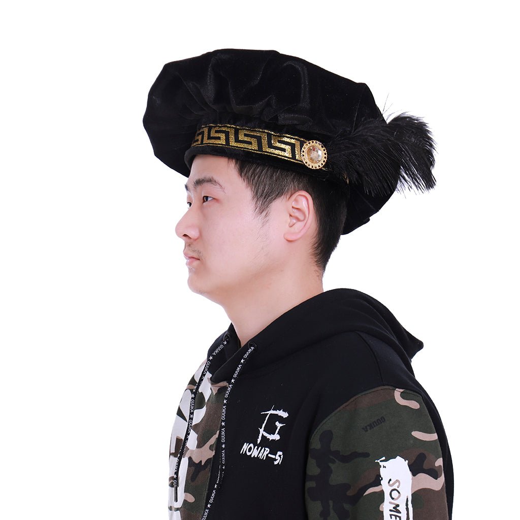 Casquette Plate Tudor Renaissance Médiévale pour Hommes Noir - Chapeau Cosplay Historique