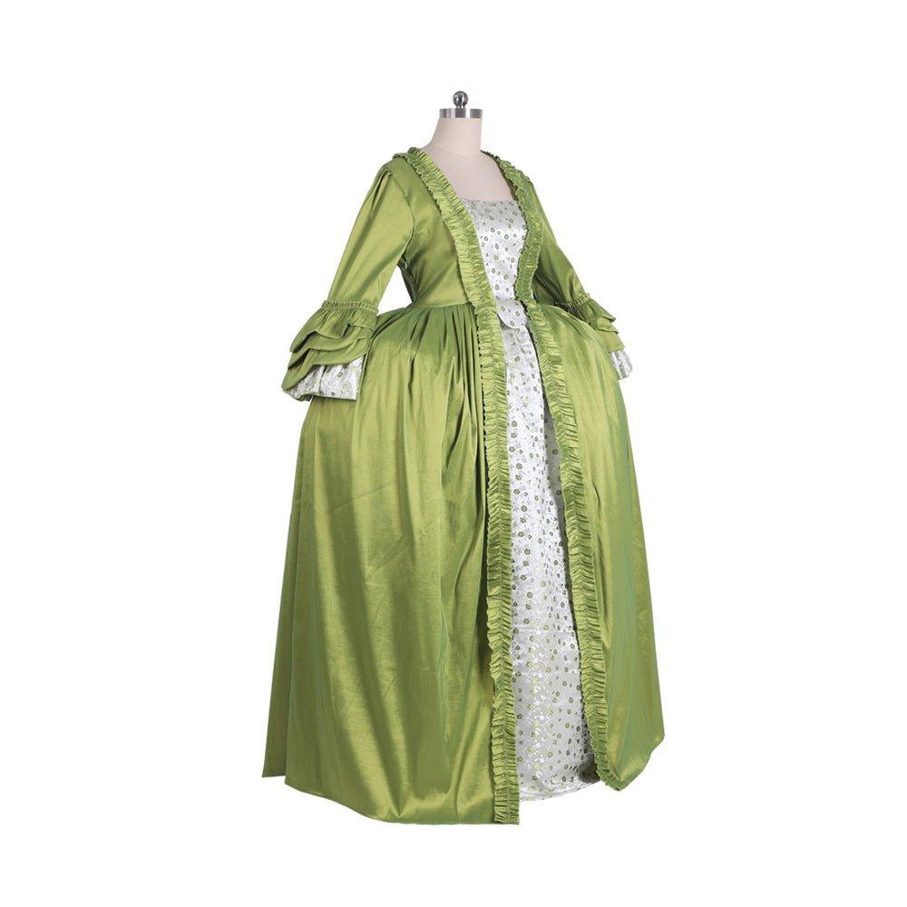Robe Rococo Verte Pomme du 18e Siècle avec Fleur sur la Poitrine - Élégance Médiévale par L'AniMirage
