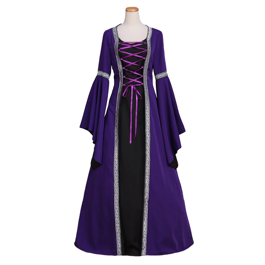 Robe Gothique Médiévale Victorienne Pourpre Robe de Bal Manches Longues Trompette Costume Cosplay pour Fête Carnaval