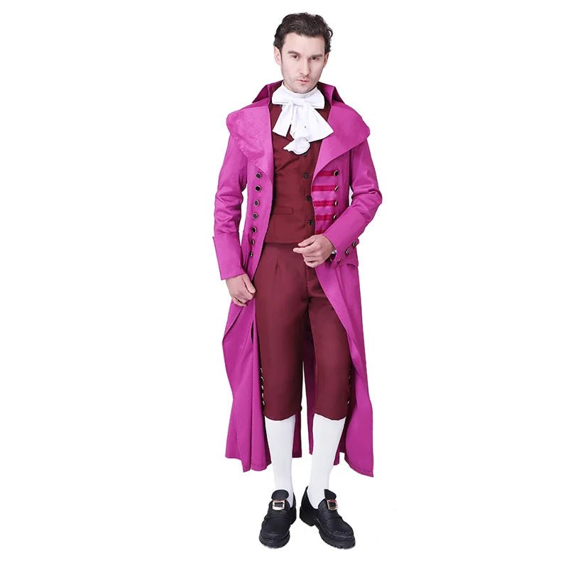 Costume Cosplay Homme Médiéval Rose Rouge - Veste et Pantalon de Cour Européenne | Uniforme Royal