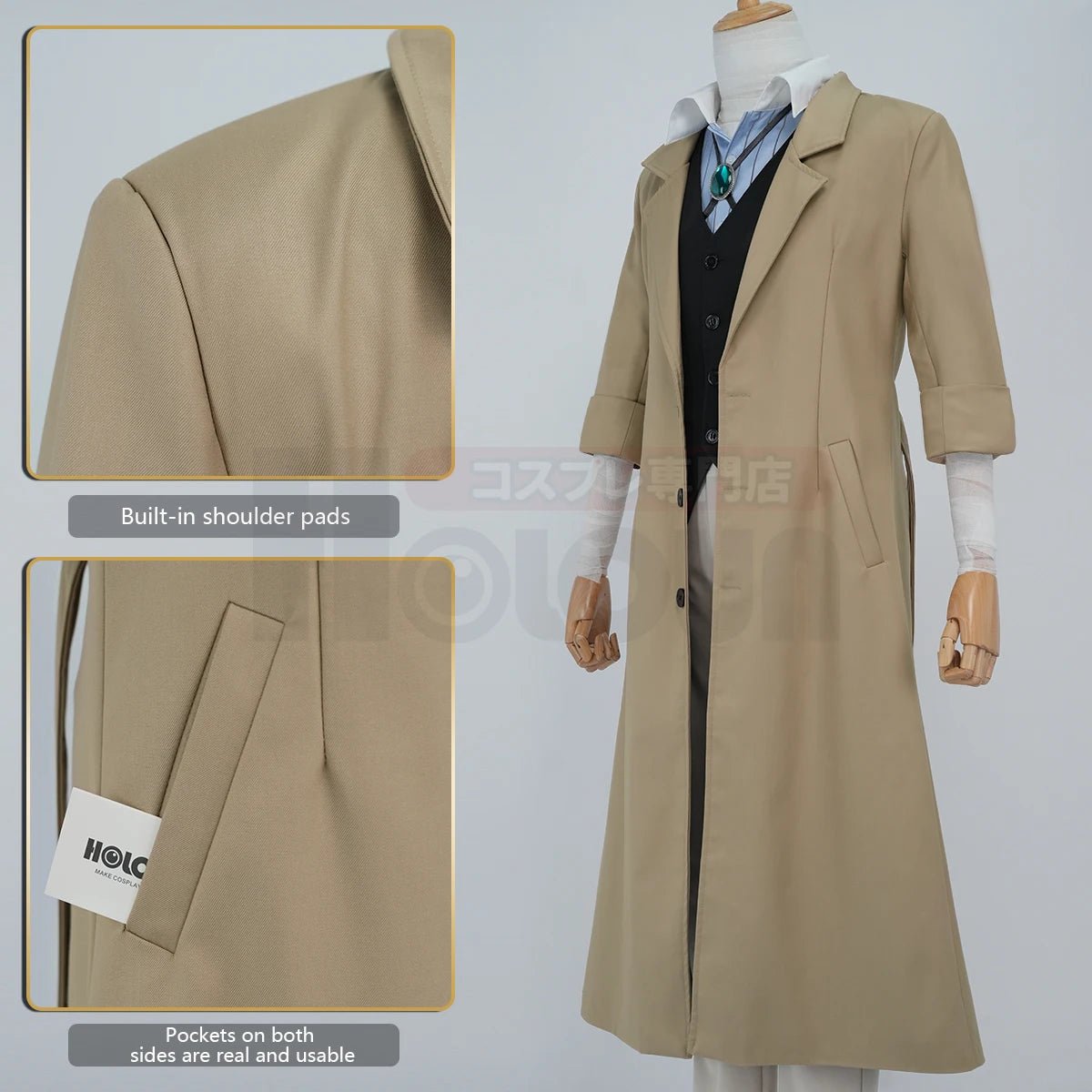 Costume Cosplay Dazai Osamu Bungo Stray Dogs - Manteau, Perruque, Chemise, Pantalon et Pendentif
