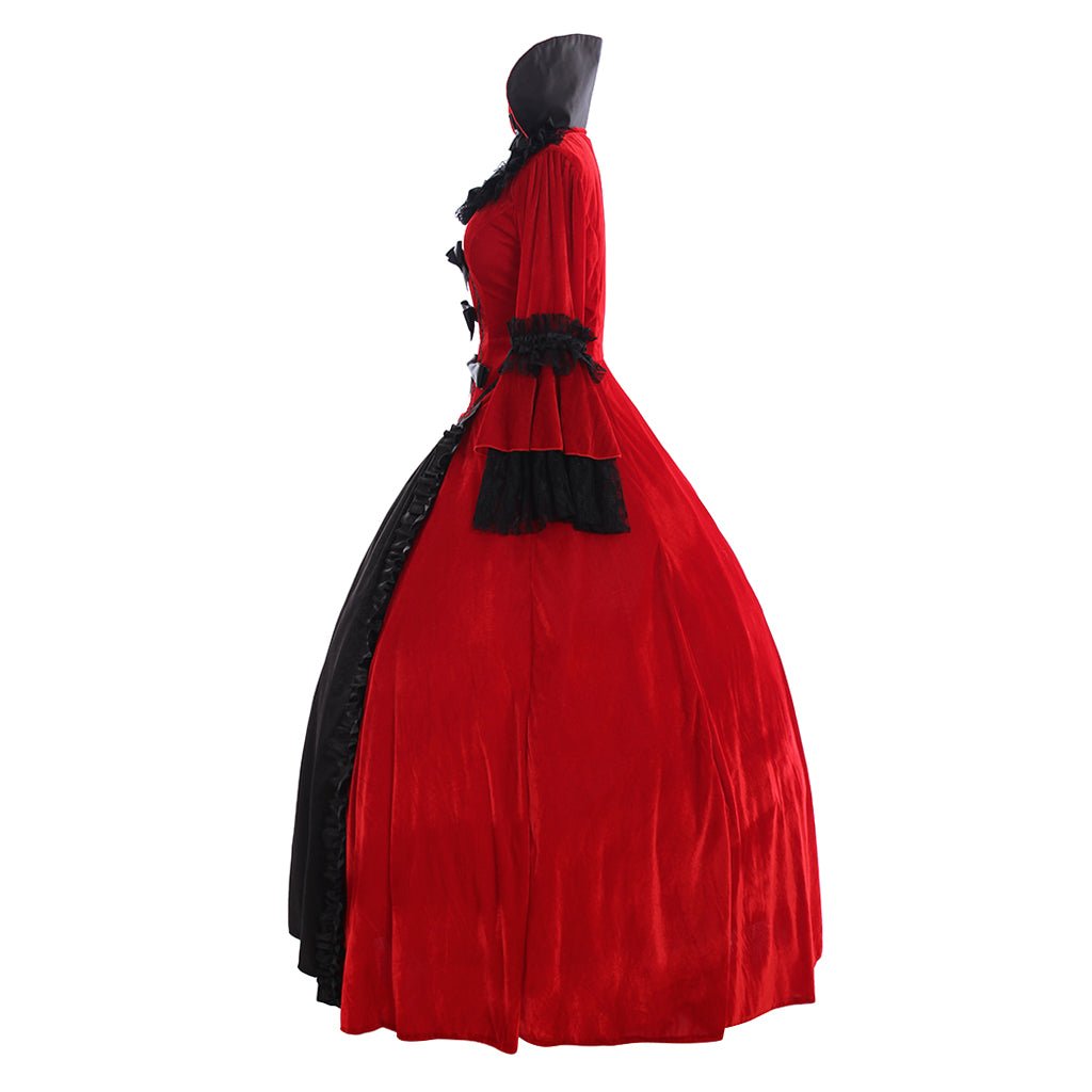 Robe Gothique Femme Imprimée Fleurs Retro Manches Cloche Encolure Carrée Jupe Volante Longue pour Automne Hiver