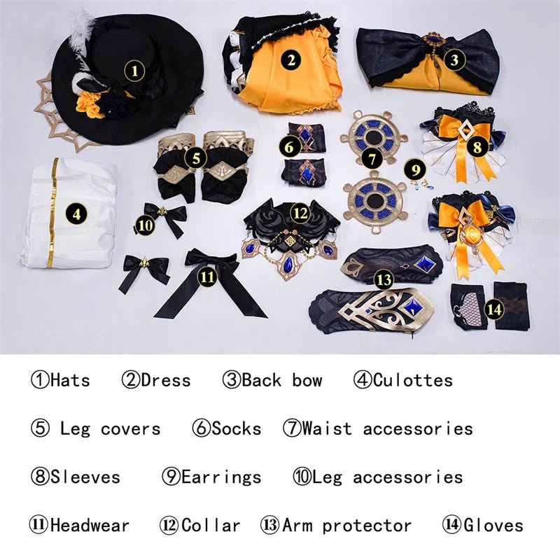 Costume Cosplay Genshin Impact Fontaine Navia Spina di Rosula Robe Steampunk avec Chapeau Déguisement Femme Halloween