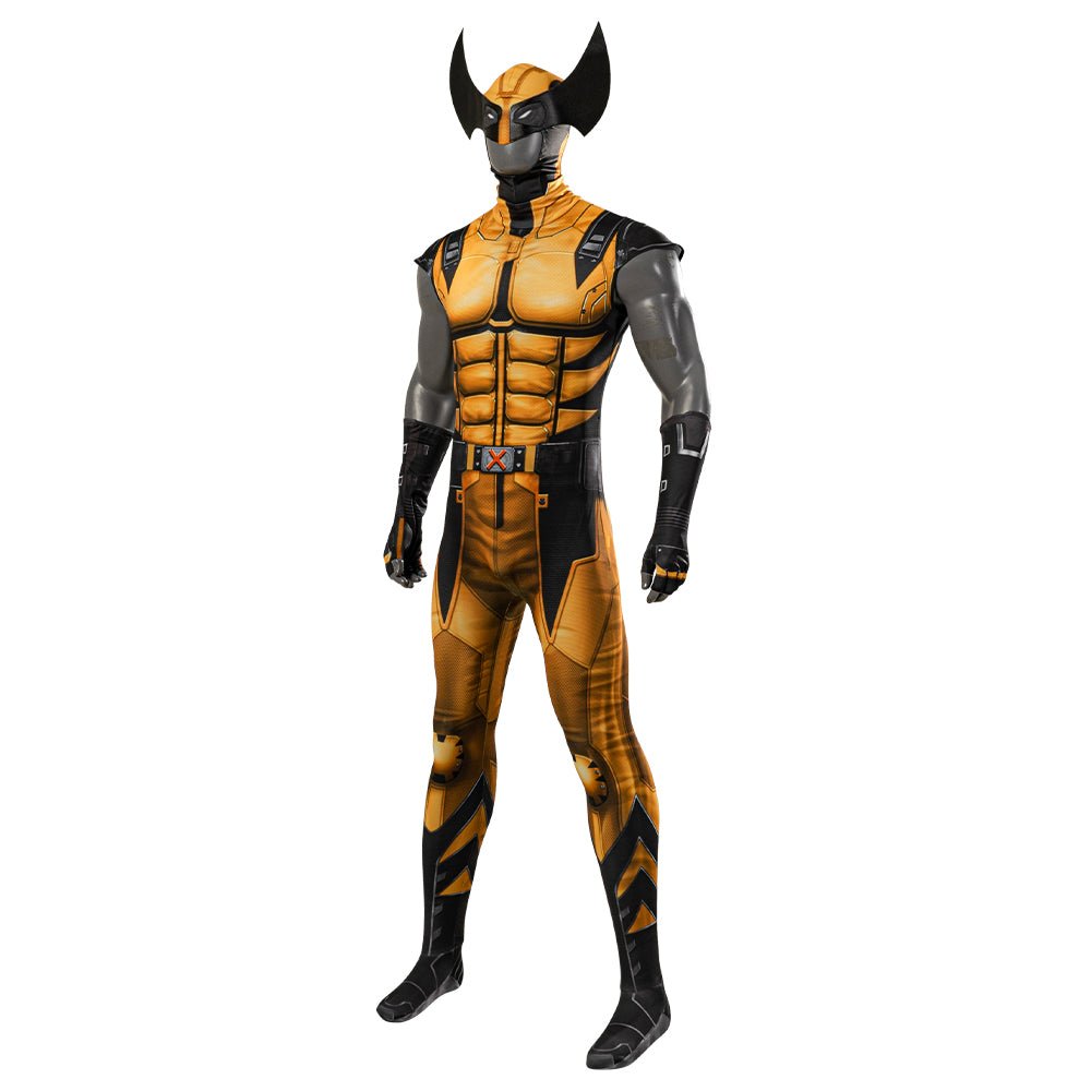 Costume Cosplay Zentai Loup Doré Sourire Hero – Tenue de Rôle Futuriste Halloween avec Accessoires Griffes