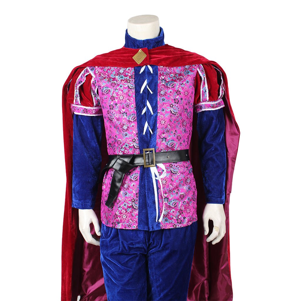 Costume de Cosplay Prince Médiéval | Ensemble Complet Velours Rouge et Bleu pour Hommes | Halloween et Fêtes