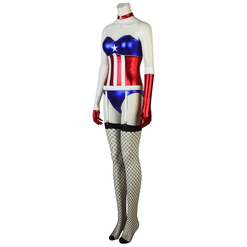 Costume Cosplay Capitaine Amérique Épaules Nues pour Filles pour Halloween et Fêtes