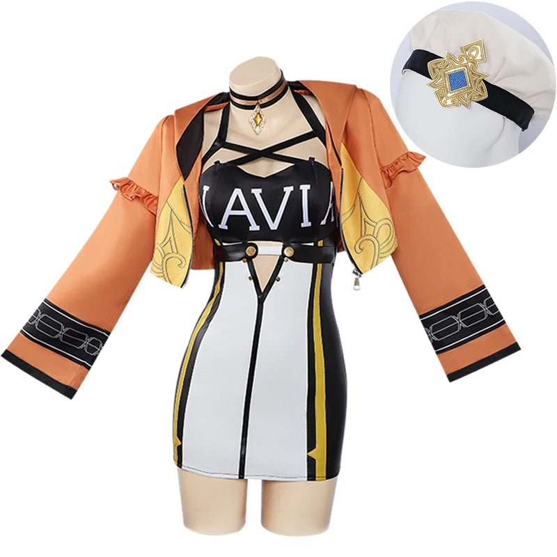 Costume Cosplay Genshin Impact Navia - Combinaison de Course avec Chapeau