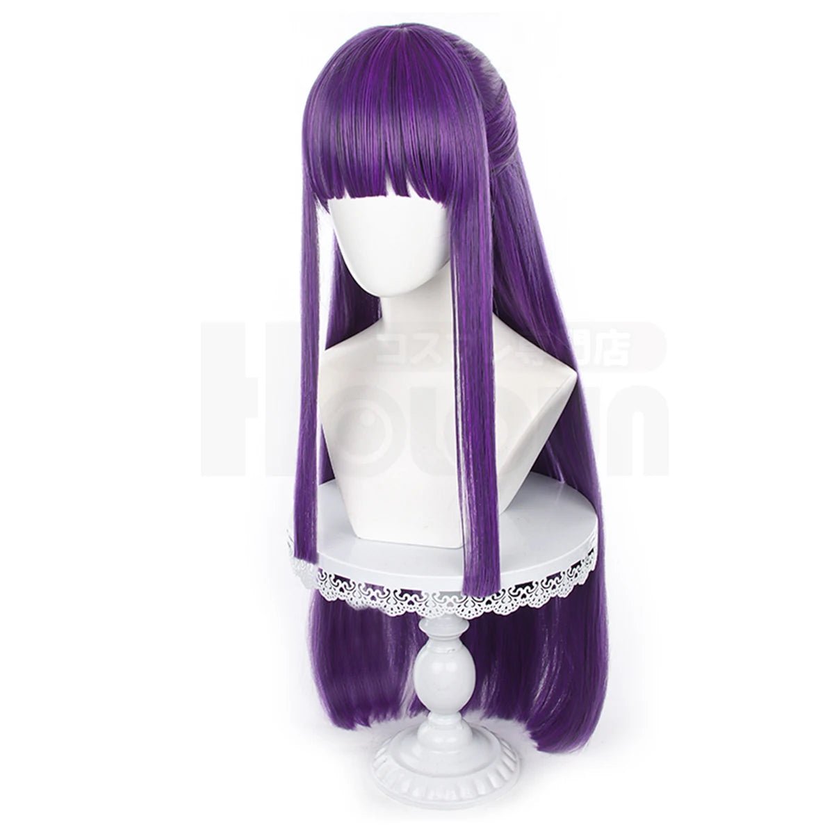 Perruque Cosplay Longue Violette pour Frieren Anime Au-Delà du Voyage Accessoire en Fibre Synthétique Taille Adjustable