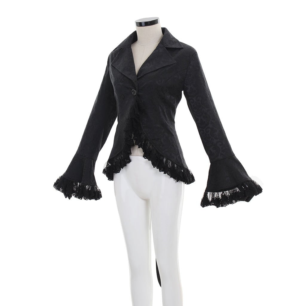 Manteau Victorien Renaissance Dentelle pour Femmes Veste Steampunk Col Montant Princesse Noble Comtesse Cardigan Noir
