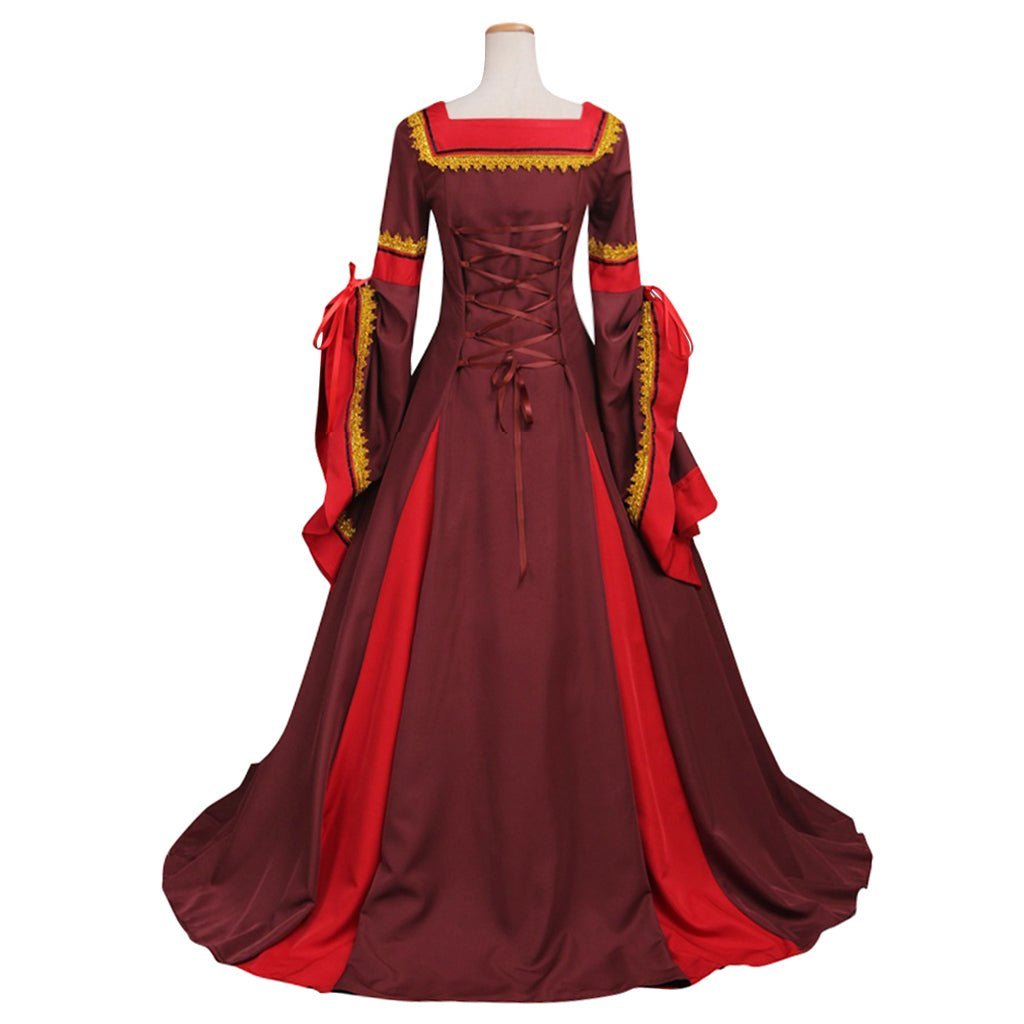Robe Victorienne Médiévale Rouge Foncé pour Femmes - Costume Cosplay pour Fêtes et Événements Historiques