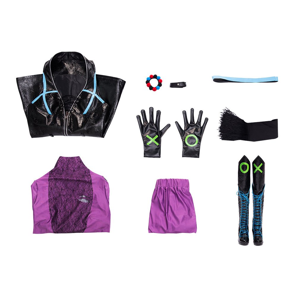 Costume Cosplay Punchline Alexis Kaye Combinaison en Cuir Violette