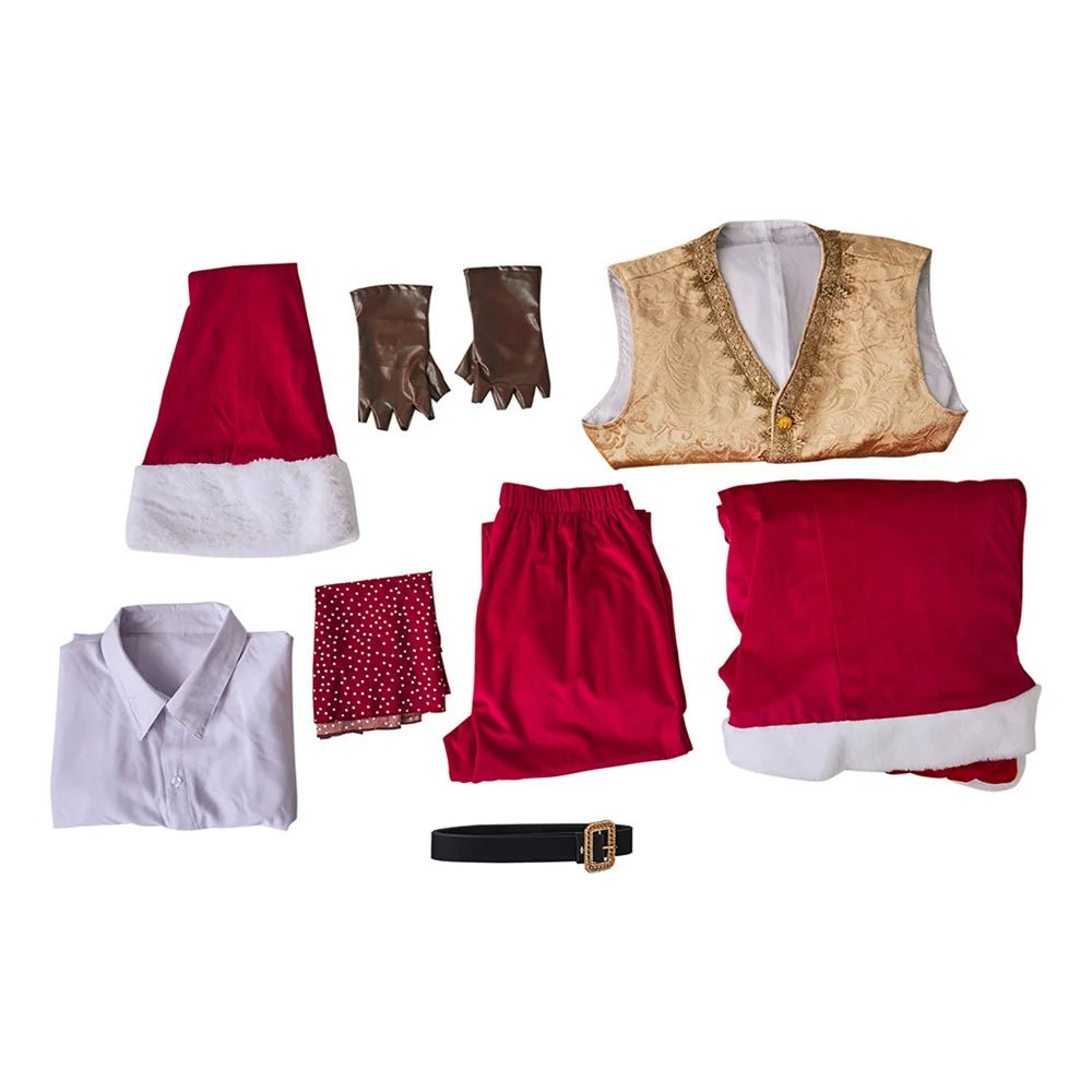Costume Cosplay Santa Claus Médieval - Veste en Velours Rouge Ensemble Complet