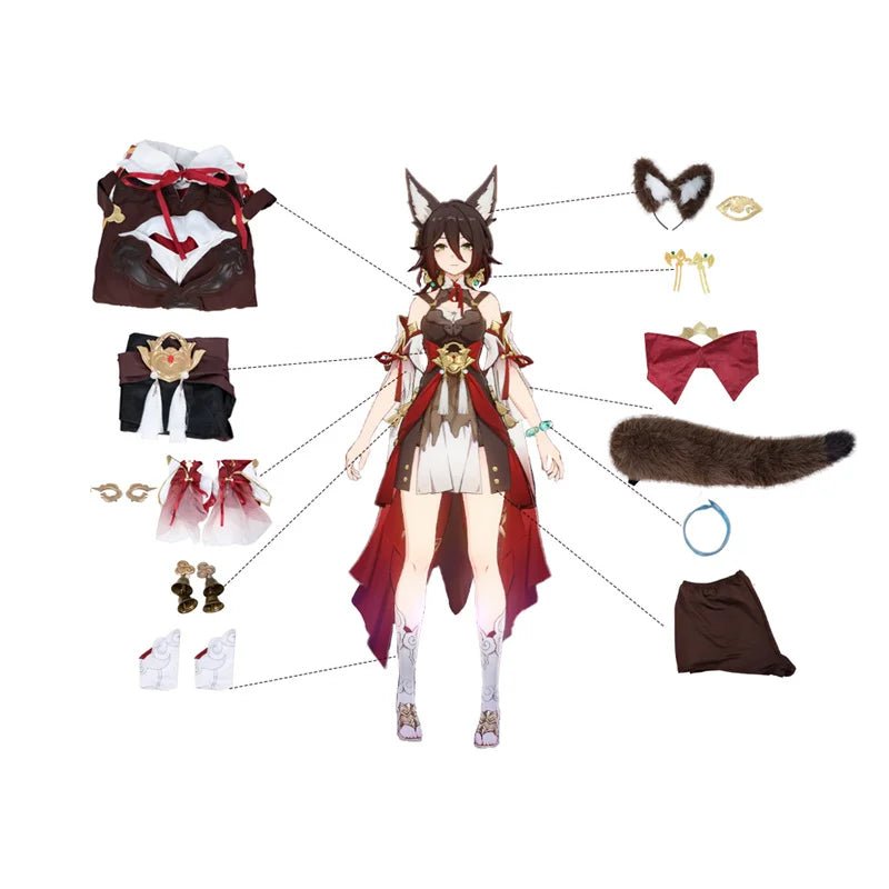Costume Cosplay Tingyun de Honkai Star Rail Style Ancien avec Queue de Renard pour Femme