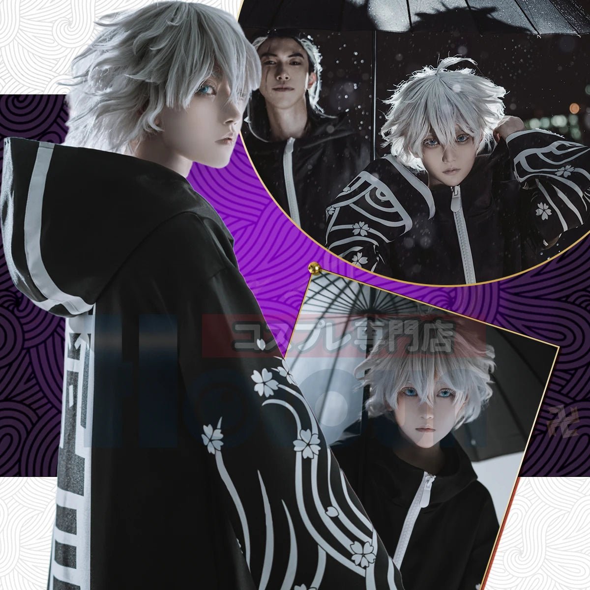 Veste Cosplay Anime Brahman Senju Kawaragi Noir et Or avec Imprimé Fleurs - Cadeau