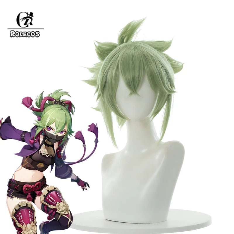 Perruque Cosplay Kuki Shinobu Genshin Impact 40cm Vert Droit Femme Perruques Synthétiques Résistantes à la Chaleur