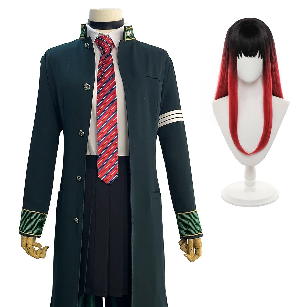 Costume Cosplay Tasuku Tsubakino de Wind Breaker - Veste Trench Verte, Perruque, Chemise Blanche, Choker, Cravate, Nœud Papillon