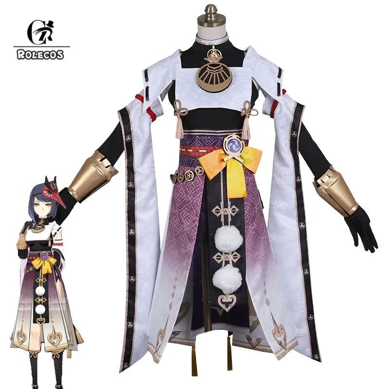 Costume Cosplay Kujou Sara de Genshin Impact - Robe, Accessoires et Masque Complet pour Femme