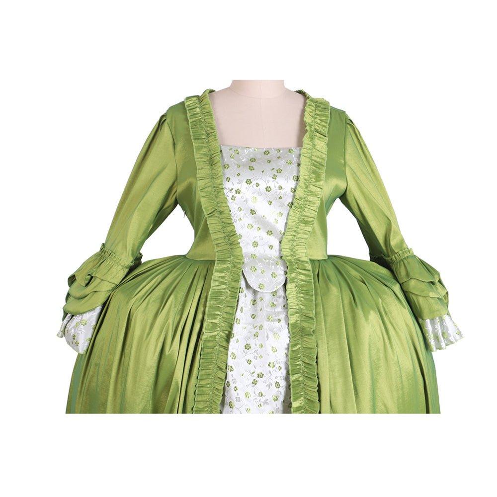 Robe Rococo Verte Pomme du 18e Siècle avec Fleur sur la Poitrine - Élégance Médiévale par L'AniMirage