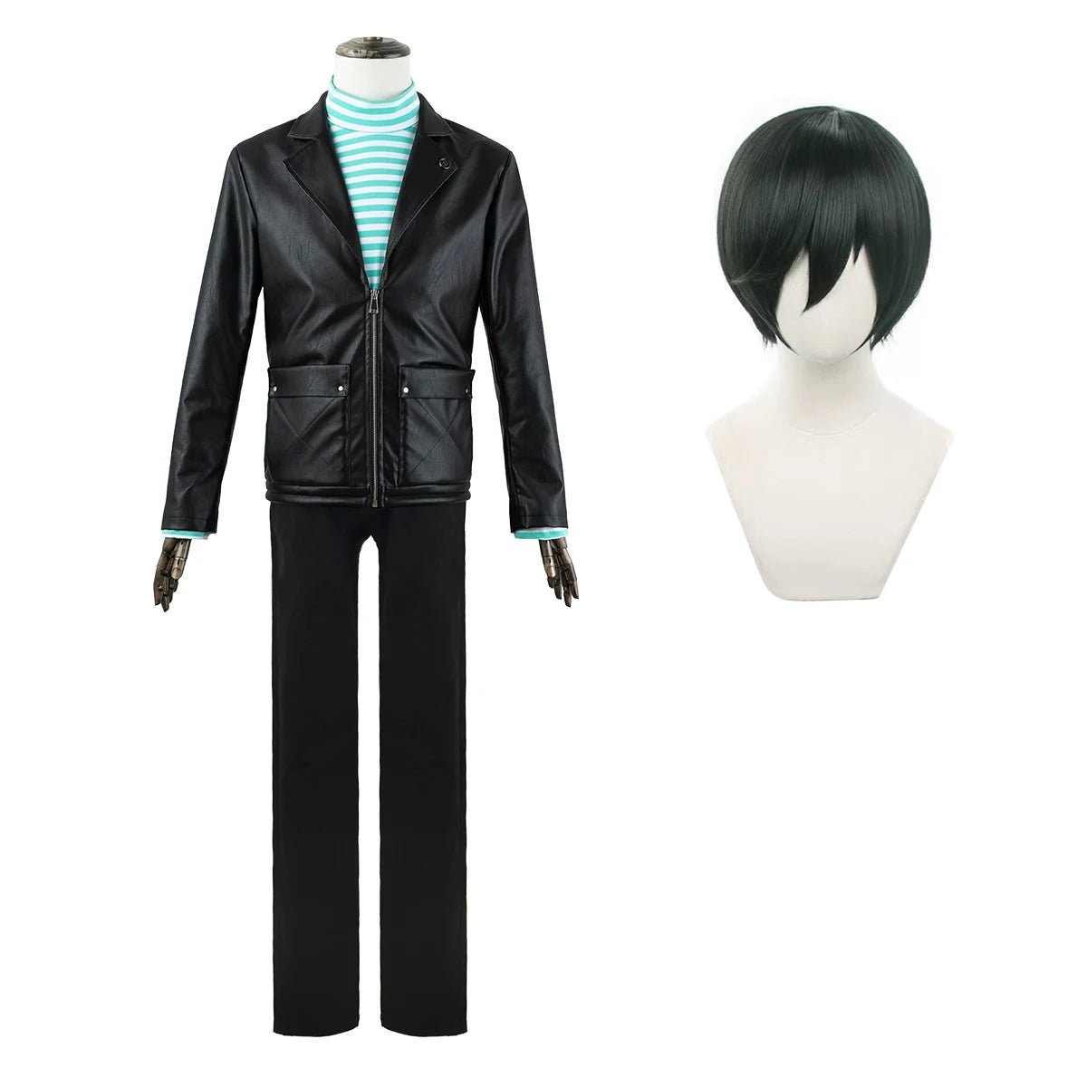 Costume Cosplay Rin Itoshi Blue Lock - Perruque, Veste en Cuir Synthétique, T-Shirt en Coton