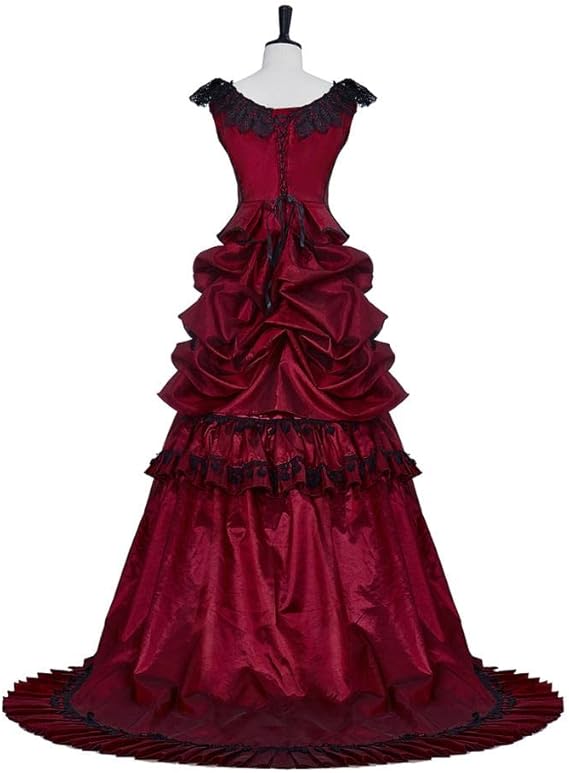 Robe de Bal Gothique Victorienne – Robe à Tournure Rouge du 18ème Siècle, Tenue Formelle de Vampire