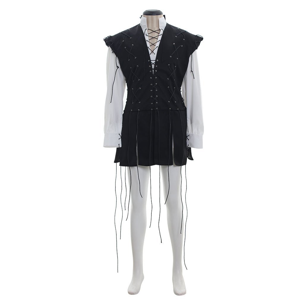 Costume Pirate Médiéval pour Hommes - Chemise Blanche & Gilet Noir avec Frange pour Halloween | L'AniMirage