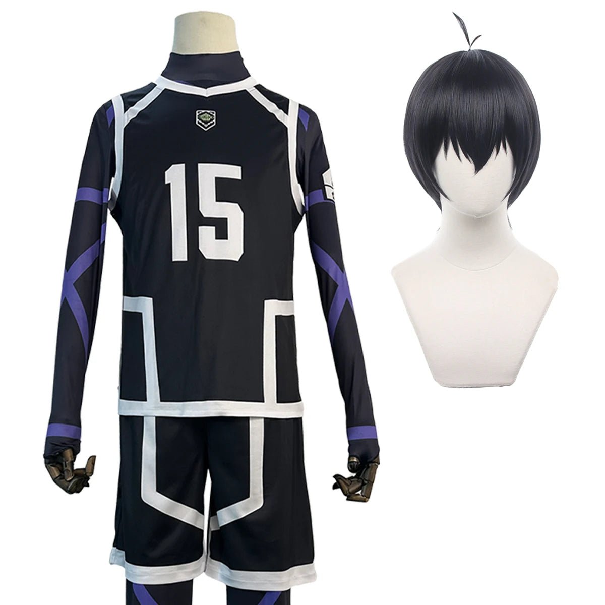 Costume Cosplay Isagi Blue Lock Saison 2 - Wig et Maillot d'Entraînement NO.15 - 4 Pièces