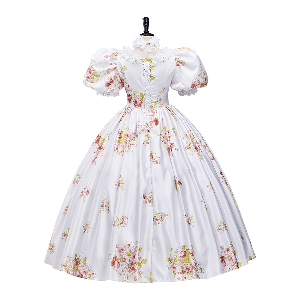 Robe de bal ivoire à manches bouffantes et motifs floraux - Costume cosplay élégant longueur plancher