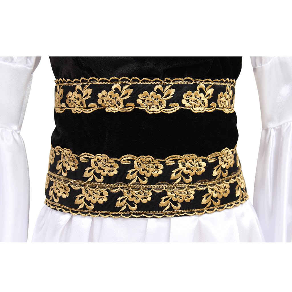 Robe médiévale blanche avec gilet noir costume cosplay personnalisé pour adultes Halloween Carnaval